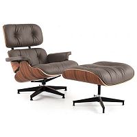 кресло eames style lounge chair кожа коричневое в Твери