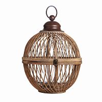 подсвечник-фонарь круглый деревянный большой со стеклом bamboo, 40 см в Твери